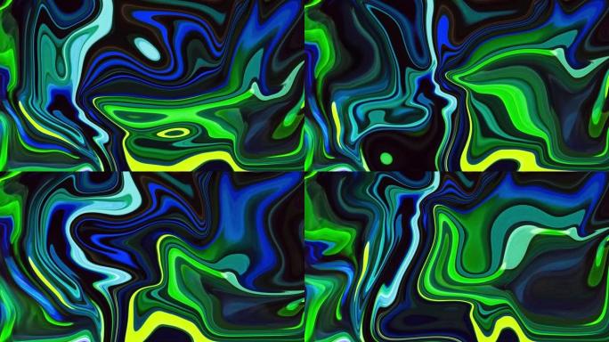抽象液体涂料液化图片蓝色、绿色和黑色彩色图像