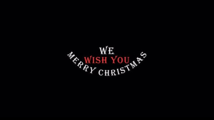 我们祝你圣诞快乐黑色背景阿尔法频道动画文本。圣诞快乐的概念。有趣的口号。派对录像。寒假。4k带复制空