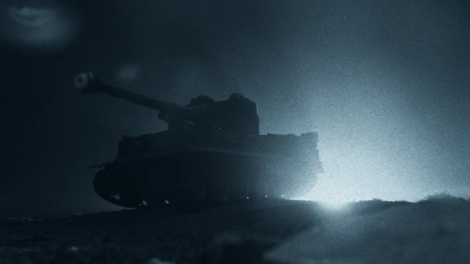 森林中德国坦克的宏观视图。老虎的战斗舞台