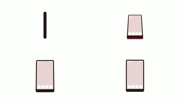 动画现代智能手机从一个抽象的角度出现。用于消息传递和信息交换的大型平板电话。白色背景上孤立的卡通循环