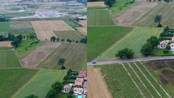 日内瓦乡村周围各个领域的空中拍摄的垂直视频