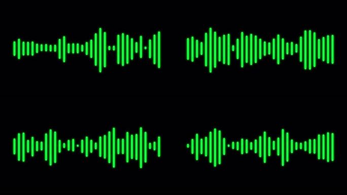 黑色背景上有发光绿色条的声波动画