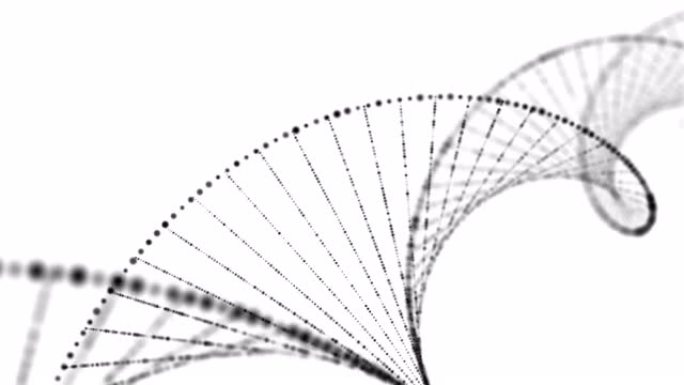 数字脱氧核糖核酸链背景的运动图形。抽象3D发光旋转DNA双螺旋。技术、科学、医学和无缝循环背景的概念