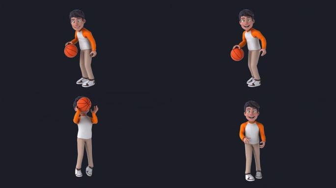 有趣的3D卡通孩子打篮球 (包括阿尔法)