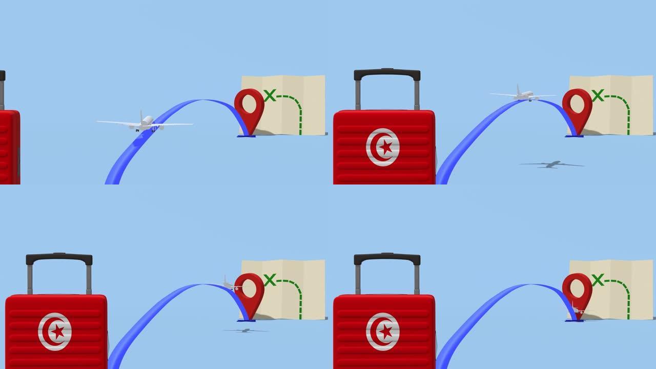 动画飞机和手提箱-突尼斯之旅