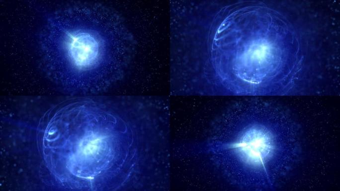 抽象未来发光的蓝光圆球宇宙星来自太空星系背景上的魔法高科技能量。摘要背景。高质量4k视频，运动设计
