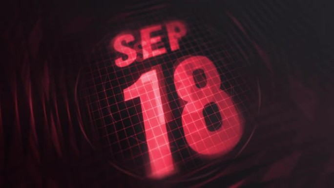 3d运动图形中的9月18日。未来的红外日历和科技发光霓虹灯拍摄，发光二极管纪念等。4k in循环