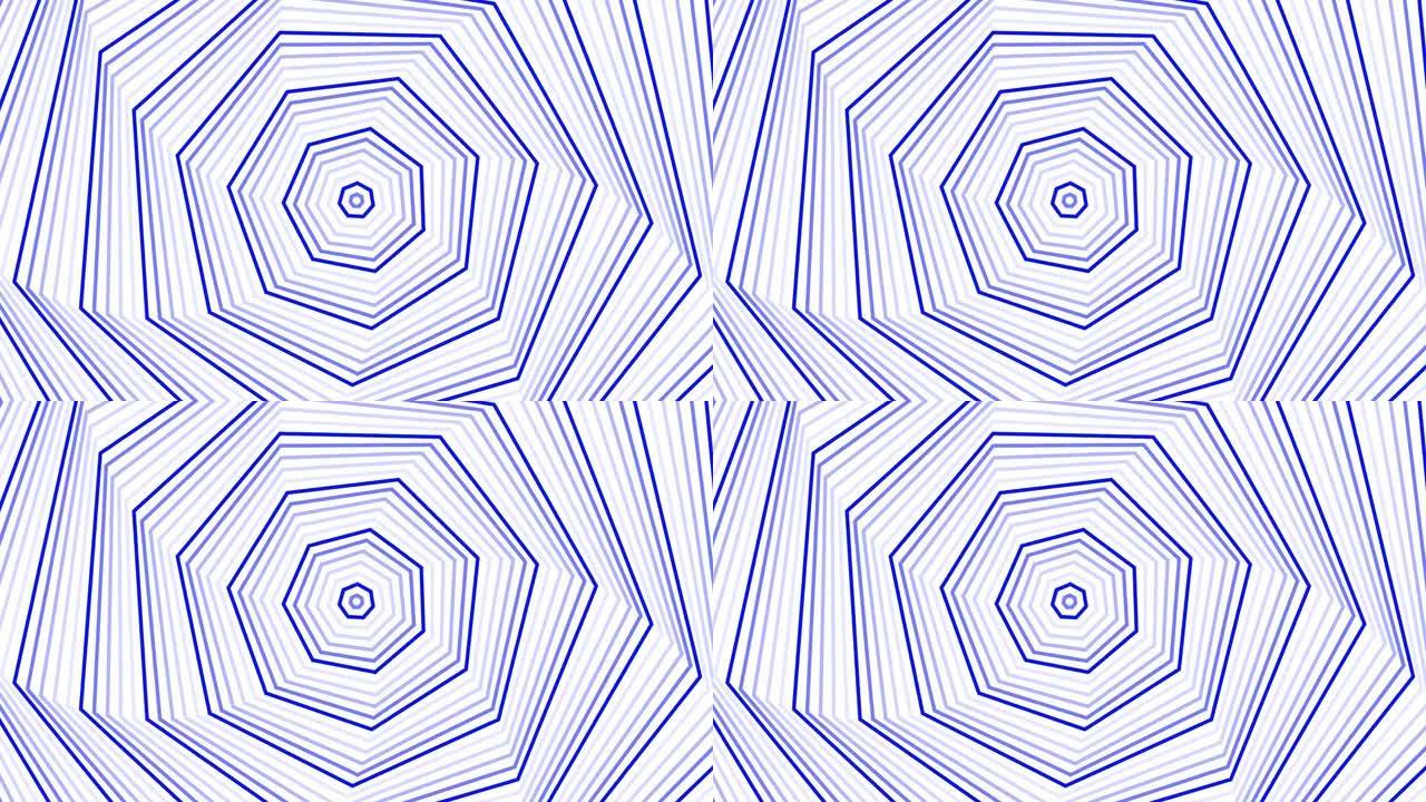 蓝色自旋七边形星形简单的平面几何在白色背景循环。星空七边形旋转无线电波无尽的创意动画。旋转星星无缝运