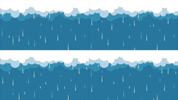 从天上掉下来的雨滴。雨水白云的卡通动画