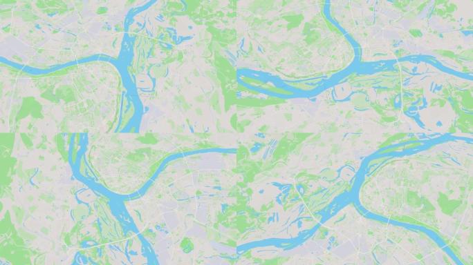 简单常见的下诺夫哥罗德地图背景循环。在城市的镜头周围旋转。在市区背景上旋转的无缝全景。