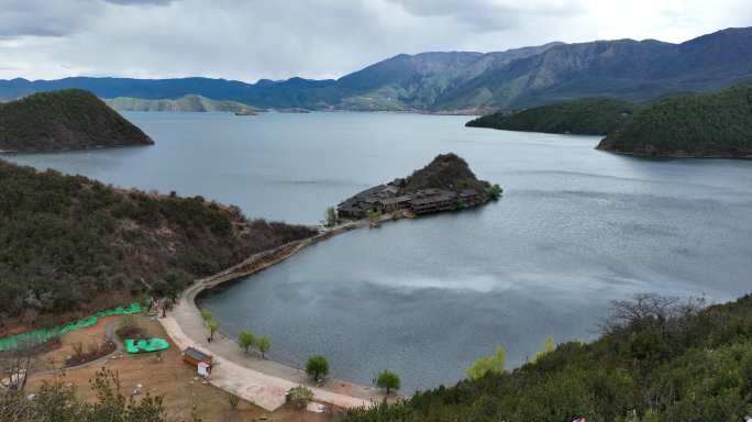 航拍泸沽湖里格半岛