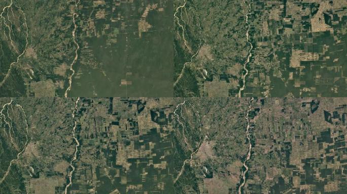 来自卫星1986年和2020的巴拉圭圣克鲁斯附近的延时发展基础设施。