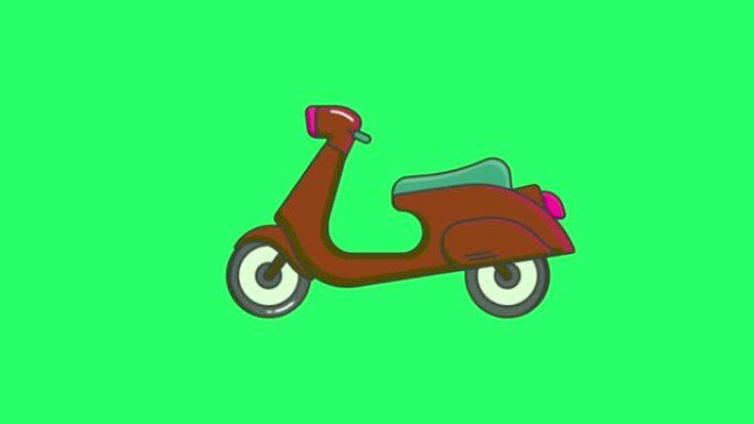 绿色屏幕上的动画摩托车。