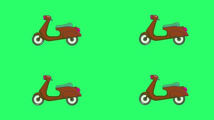 绿色屏幕上的动画摩托车。