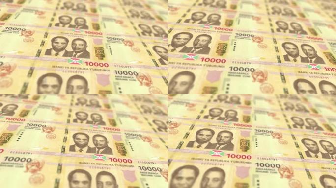 布隆迪法郎印刷机打印出当前的法郎钞票，无缝循环，布隆迪货币货币背景，4K，焦点深度平滑和Nice股票