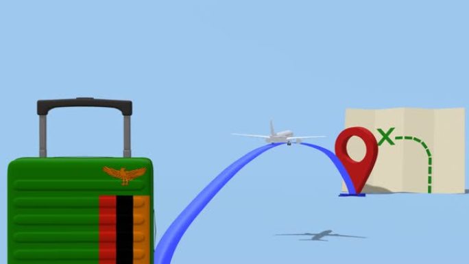 动画飞机和行李箱-赞比亚之旅