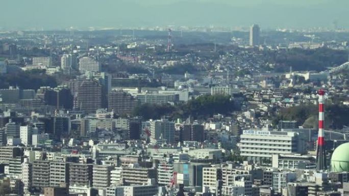 横滨市城市天际线鸟瞰全景。