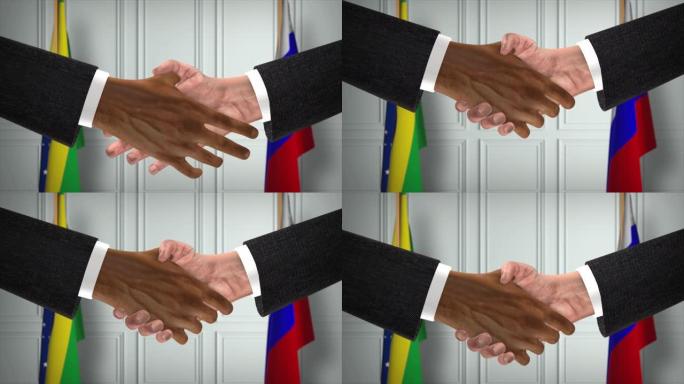 巴西和俄罗斯的协议握手，政治例证。正式会议或合作，商务见面。商人和政客握手