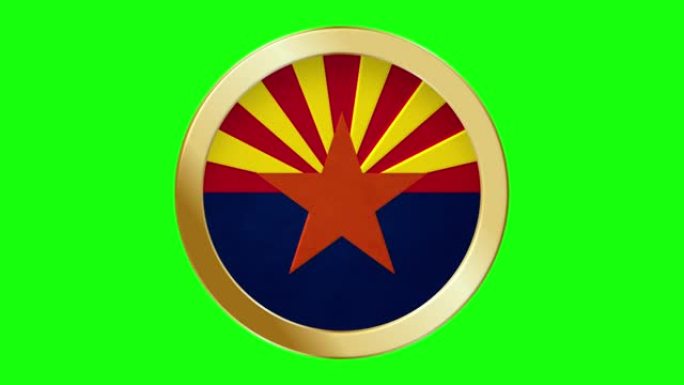 亚利桑那州国旗美国国家弹出式的金色金属圆环美国国家国旗动画背景孤立的绿色屏幕背景可循环股票视频