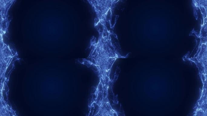 抽象发光的蓝色未来派能量尘埃框架，深蓝色背景上有神奇的能量粒子波。摘要背景。高质量4k视频，运动设计