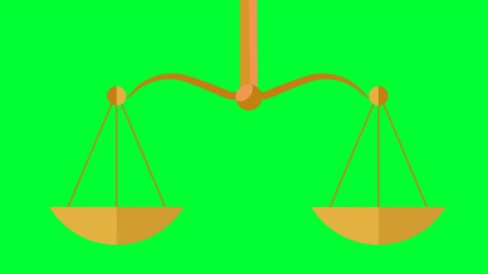 绿色屏幕上的天平测量。机械平衡秤象征法律与正义，惩罚与真理，测量装置不等秤。