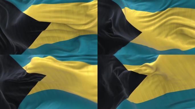 近距离观看巴哈马国旗在风中飘扬