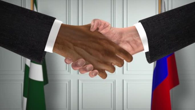 巴基斯坦和俄罗斯的协议握手，政治例证。正式会议或合作，商务见面。商人和政客握手