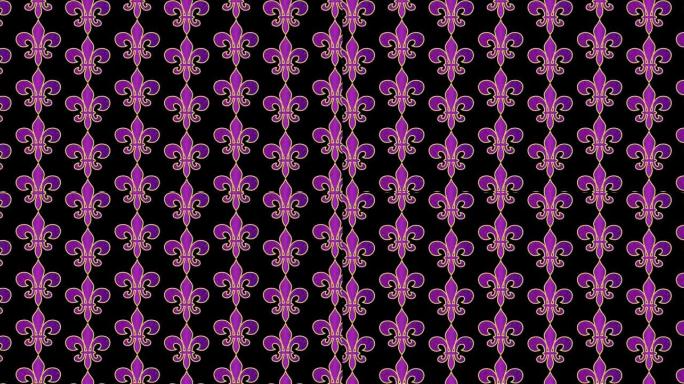 狂欢节星期二发胖。黑色屏幕上带有紫色逼真的芙蓉百合符号的动画背景。威尼斯狂欢节狂欢节问候。4k视频图