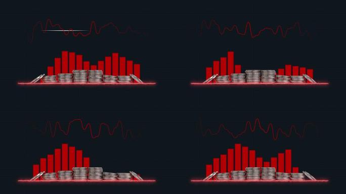 带硬币的条形图和曲线图。