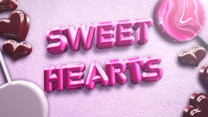 粉色糖果和红色心的甜蜜心