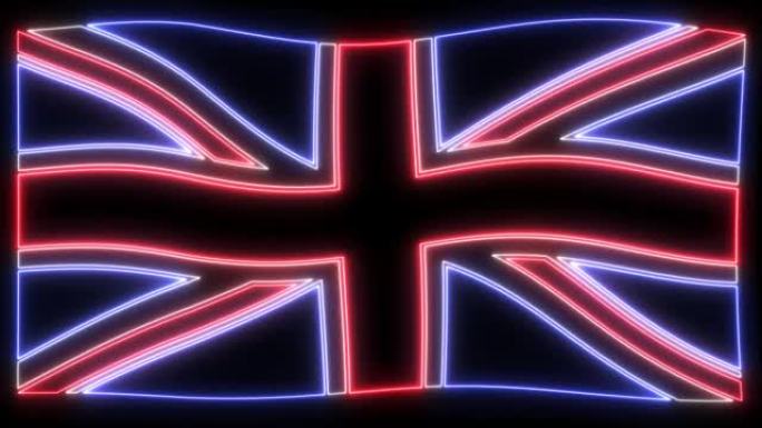 一个飘扬的霓虹灯英国国旗无休止的循环。