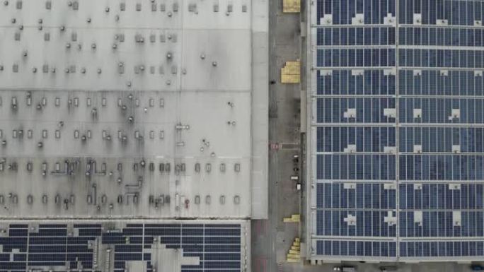 工业厂房屋顶新能源太阳能光伏发电鸟瞰图