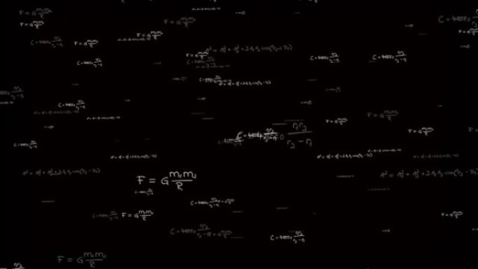 数学公式和方程式飞向相机。数学认知过程。抽象的认知过程概念。无缝回路