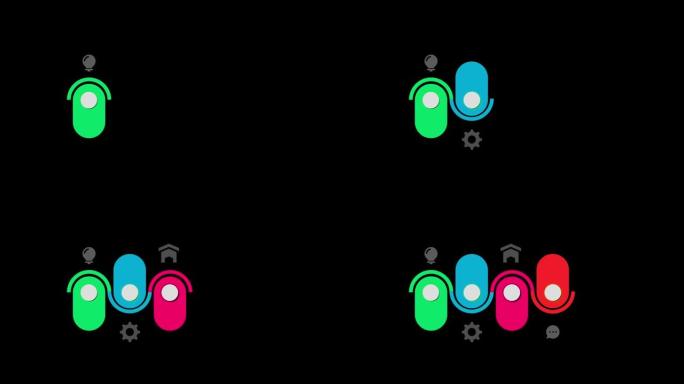 动画彩色5步时间轴信息图隔离在黑色背景上。