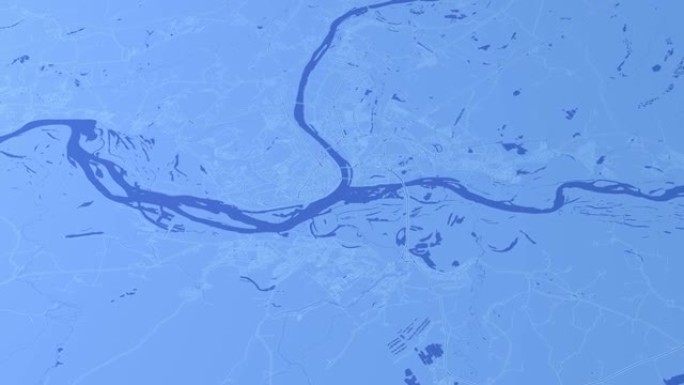 蓝色打印下诺夫哥罗德地图背景循环。在城市的镜头周围旋转。在市区背景上旋转的无缝全景。