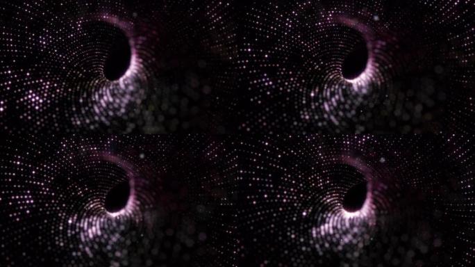抽象技术数字艺术辉光多色点粒子波隧道背景概念。科学、商业、技术背景。