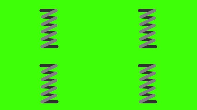 绿屏上金属螺旋的2D动画插图