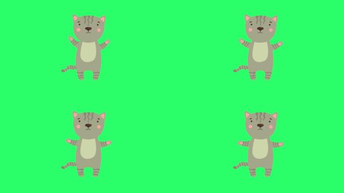 绿色屏幕上的动画猫。