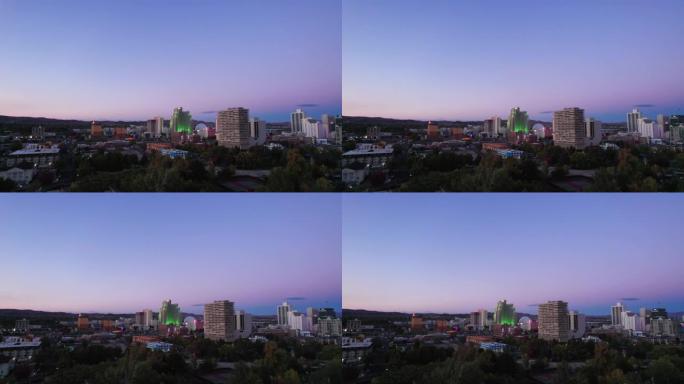 黄昏时内华达州里诺的无人机视图