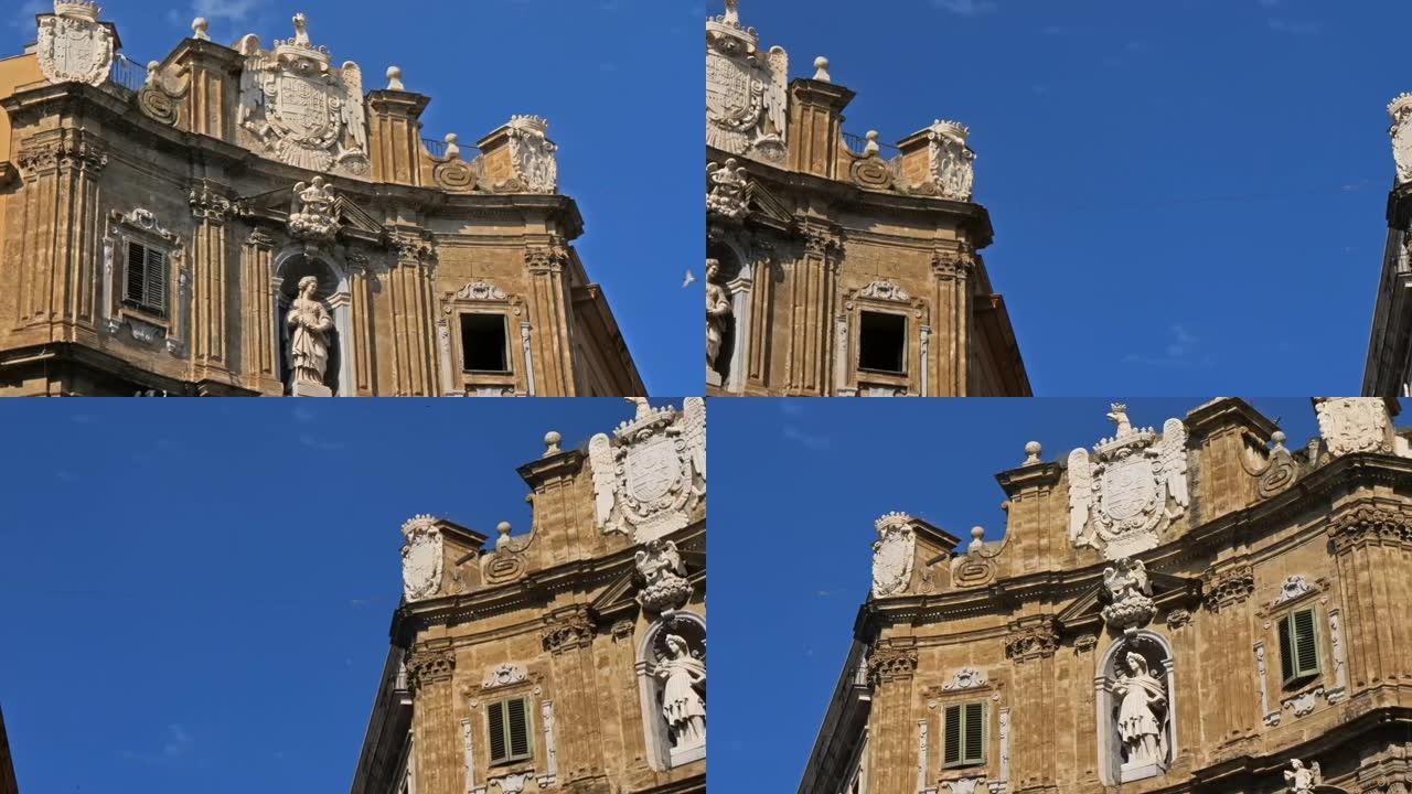 Quatro Canti，巴勒莫，西西里岛，意大利。17世纪建筑的巴洛克式立面。这个地方也被称为Vi