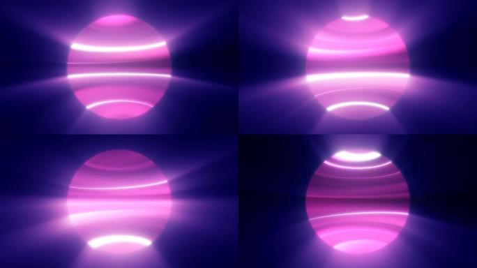 紫色发光的行星恒星在太空中发出明亮的太阳光芒，神奇的能量线，闪亮的圆形球体。摘要背景。高质量4k视频