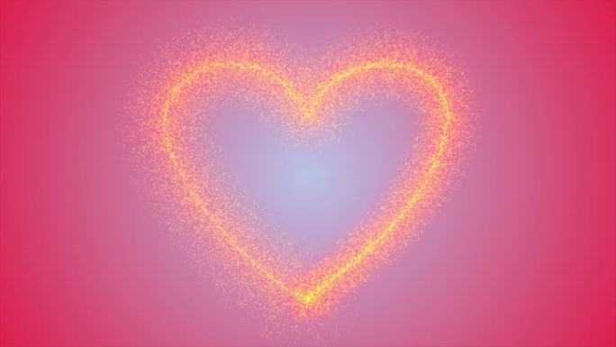 4K，粒子心脏闪闪发光。金色闪光颗粒背景。2月14日情人节-假期。爱情，情感，心形，关系，情侣，庆祝