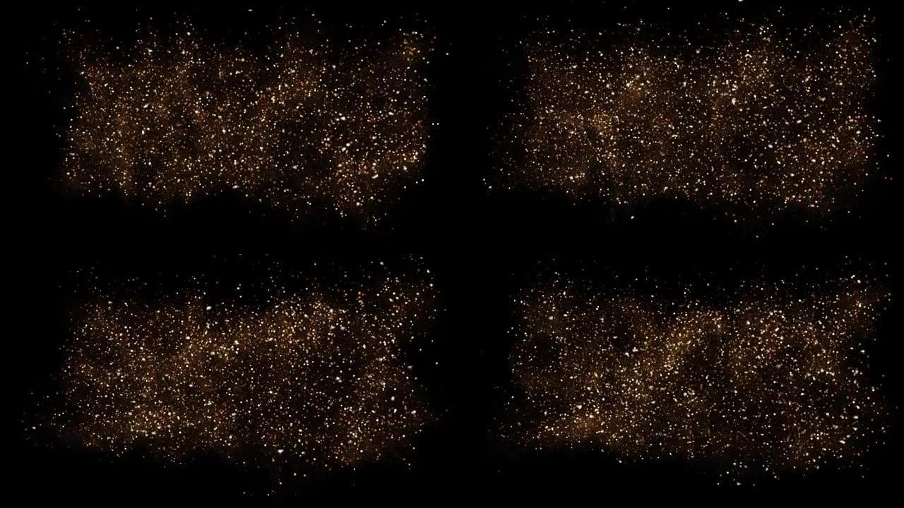 余烬和金粒子在黑色背景4k视频元素上孤立的中心显示