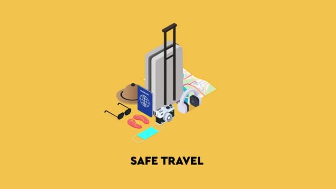 带安全旅行文本的度假用品和面具