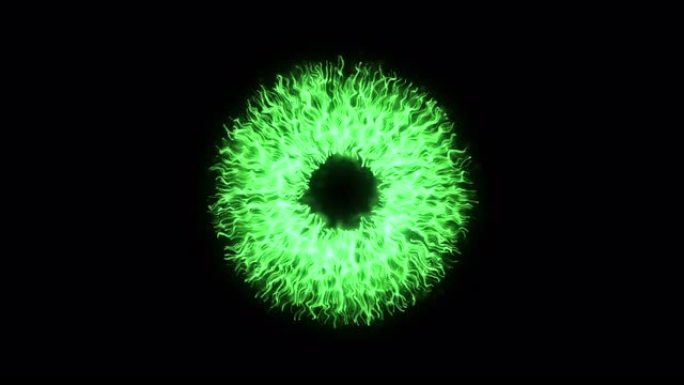 大绿圈，眼形圈粒子。流动的绿色虹膜的眼睛流动的波浪颗粒和痕迹，射线的设计。环形门户。抽象粒子背景。