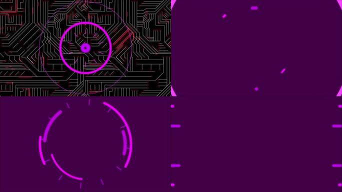 黑色背景上紫色形状和连接网络的动画