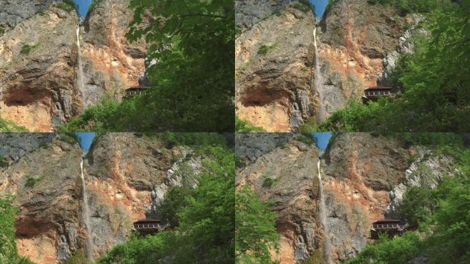 斯洛文尼亚巴掌林卡瀑布的电影追踪镜头