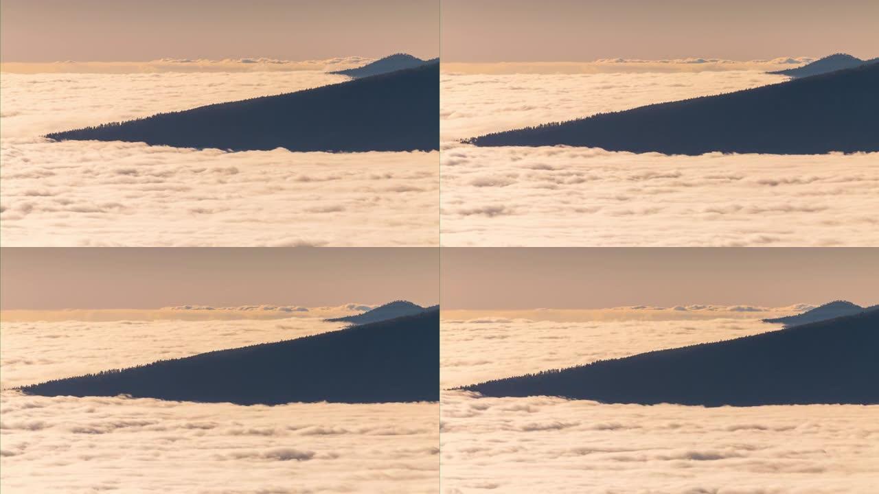 特内里费岛日落时间云层上方山顶全景延时4k西班牙