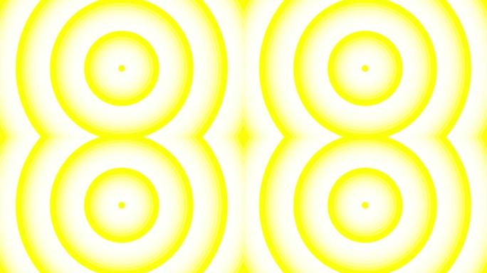 白色背景循环上的黄色粗体圆圈简单的平面几何。圆形无线电波无尽的创意动画。环无缝运动图形背景。圆球雷达