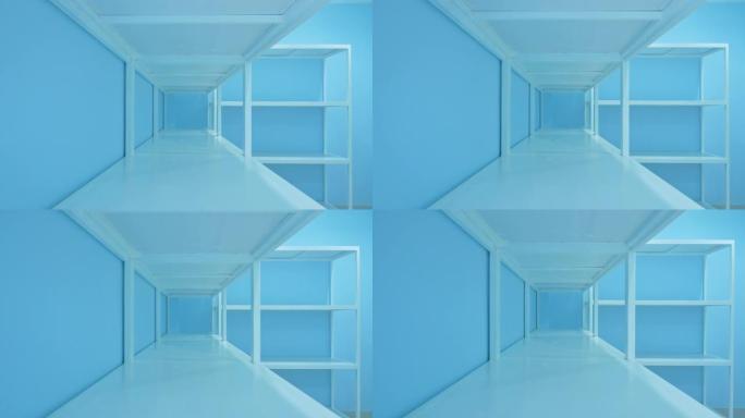 蓝色储藏室空白色货架4k视频